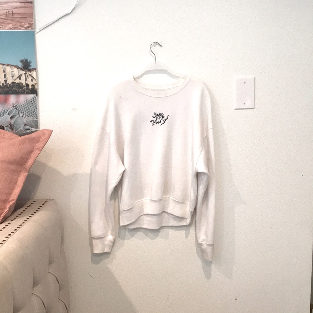 White Crewneck w/ Embroiderd Angel - Holister